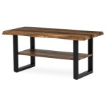 Stůl konferenční, 120x60x55 cm, MDF deska, dekor staré dřevo, kov, police, černý lak