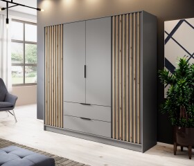 FRONTI Šatní skříň NELLY 4D bez zrcadla šedá + dub artisan 13205