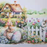 Středový ubrus s potiskem ZAJÍČCI V ZAHRADĚ 85 x 85 cm