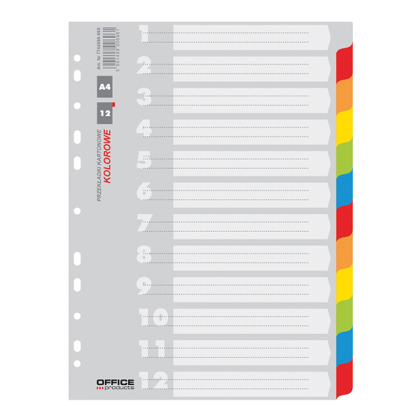 Office Products rozlišovač číselný 1-12, A4, karton, 12 listů, mix barev