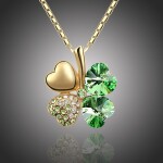 Náhrdelník Swarovski Elements Čtyřlístek pro štěstí - zlato zelený, Zelená 40 cm + 5 cm (prodloužení)