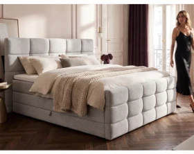 Postel boxspring Shadow 180x200 cm, světle šedá strukturovaná látka