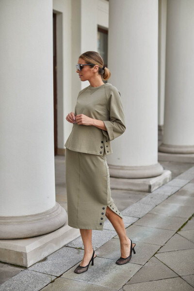 Sukně a halenka M329 model 159545 khaki - La Aurora 36