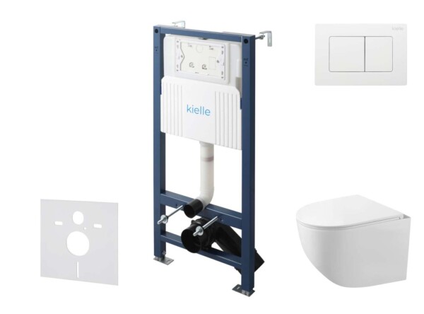 Kielle - Genesis New Set předstěnové instalace, kompaktního klozetu Gaia, Rimless, sedátka softclose a tlačítka Gemini New III, lesklá bílá 30528SS88