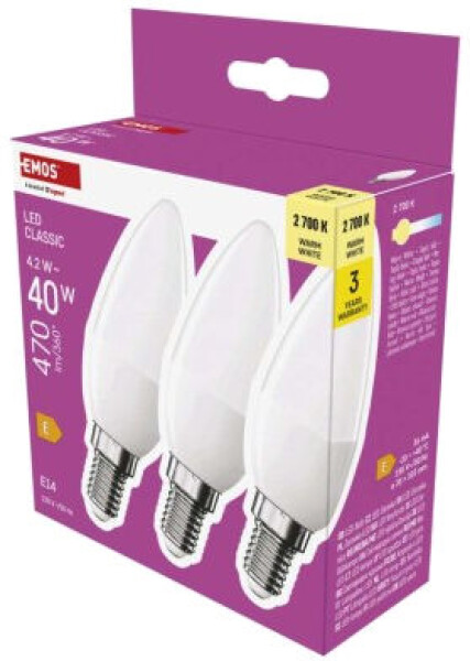 Emos Led žárovka Classic svíčka / E14 / 4,2 W (40 W) / 470 lm / teplá bílá