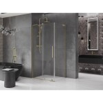 MEXEN/S - Velar L sprchový kout, posuvné dveře 90 x 85, transparent, zlato 871-090-085-03-50