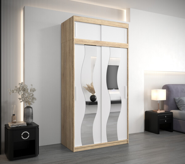 Šatní skříň Abi Se s nástavcem Barva korpusu: Dub Sonoma, Rozměry: 120 cm, Dveře: Bílá mat