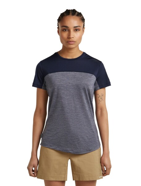 Dámské merino triko s krátkým rukávem ICEBREAKER Wmns 125 Cool-Lite Sphere III SS Tee Colour Block, Midnight Navy Hthr/Midnight Navy/Cb velikost: XS