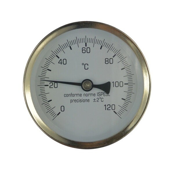MEREO - Teploměr bimetalový DN 100, 0 - 120 °C, zadní vývod 1/2", jímka 100 mm PR3055