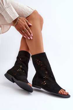 Zazoo 3437 Dámské Semišové Sandály S Hřebínkem Na Zip Černé 36