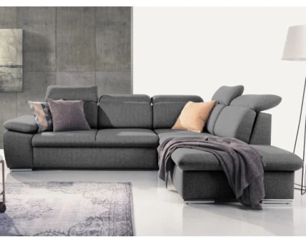 Rohová sedačka Aldon, dýmově šedá strukturovaná látka, pravý roh