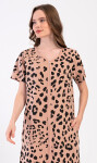 Dámské domácí šaty s krátkým rukávem Leopard béžová 1XL