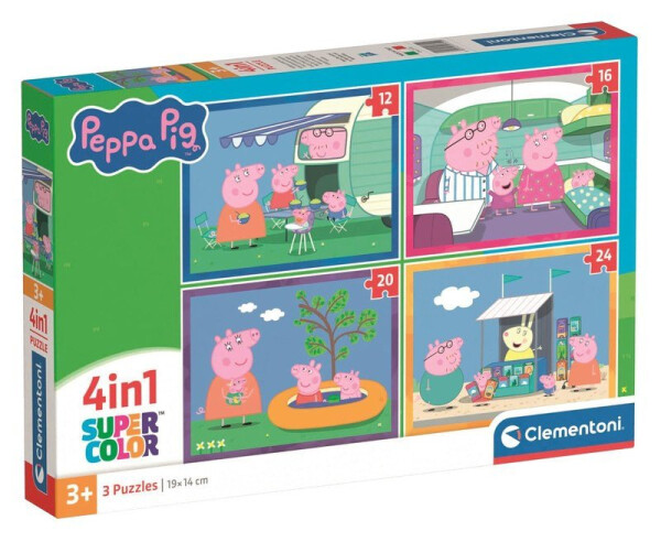 Puzzle Prasátko Peppa na cestách 4v1 (12+16+20+24 dílků)