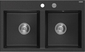 MEXEN - Hektor granitový dřez 2-bowl 800 x 480 mm, černá/stříbrná metalik, sifon chrom 6521802000-73