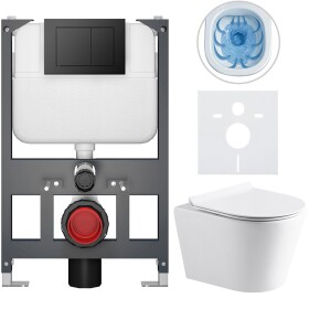CERANO Kompletní WC set Basic/Carlito - bílá lesklá - WC tlačítko Maxio/Černá - závěsné - nízký modul - předstěnová instalace - 48,5x36,5 cm