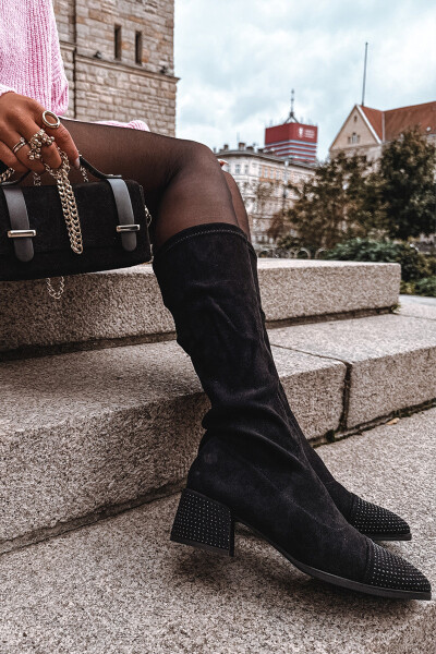 Dámské kozačky s ozdobou na kostku ekokůže Černé Ivanna 38