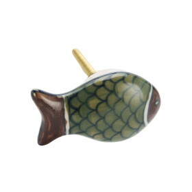 MADAM STOLTZ Kameninová úchytka Dark fish / Antique Brass, zelená barva, kov, keramika