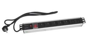 XtendLan 19" rozvodný panel 5x230V, 2x IEC / Rozvodný panel / ČSN / vypínač / nadproudová ochrana / kabel 1,8 m (ZASUVKA5N+2IEC-19)