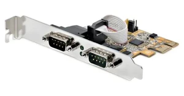StarTech PCIe karta 2x sériový port žlutá / Řadič / PCIe / UART 16C1050 / čipset ASIX AX99100 / 5V/12V (21050-PC-SERIAL-LP)