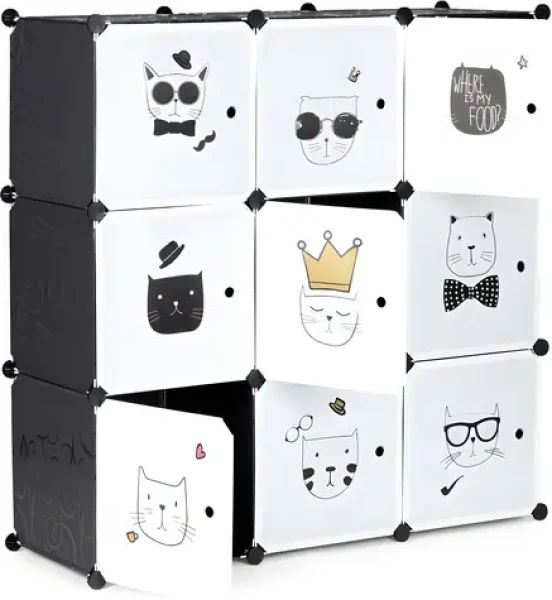 MODERN HOME Dětská modulární skříňka Kočky / 9 přihrádek / 109 x 109 x 37 cm / nosnost 3 kg/přihrádka (PJJCBS0009-09D)