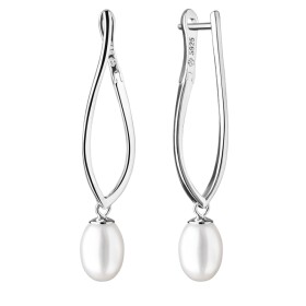 Stříbrné náušnice s bílou 6.5-7 mm perlou Marilú, stříbro 925/1000, Bílá