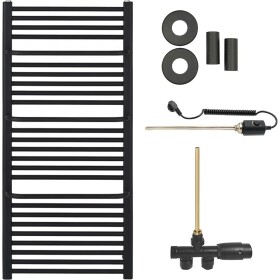 CERANO Koupelnový radiátorový set Antonio - kombinované vytápění, termo tyč - boční jednobodové připojení - 600W - černá matná - 1460x550 mm