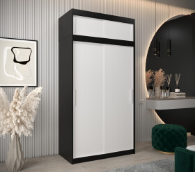 Šatní skříň Abi T0 s nástavcem Barva korpusu: Černá, Rozměry: 120 cm, Dveře: Bílá