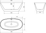 MEXEN/S - Eris volně stojící vana 155 x 80 cm, bílá/černá, sifon a přepad grafit metal 53441558075-95