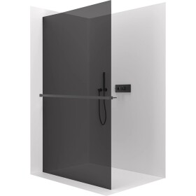 CERANO Sprchová zástěna Walk-in Crystal L/P - 10 mm + polička/držák na ručníky - bezvzpěrový systém - černá matná, grafitové sklo - 150x200 cm