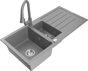 MEXEN - Andres granitový dřez s odkapávačem včetně baterie Elia, šedá 6515-71-670101-71