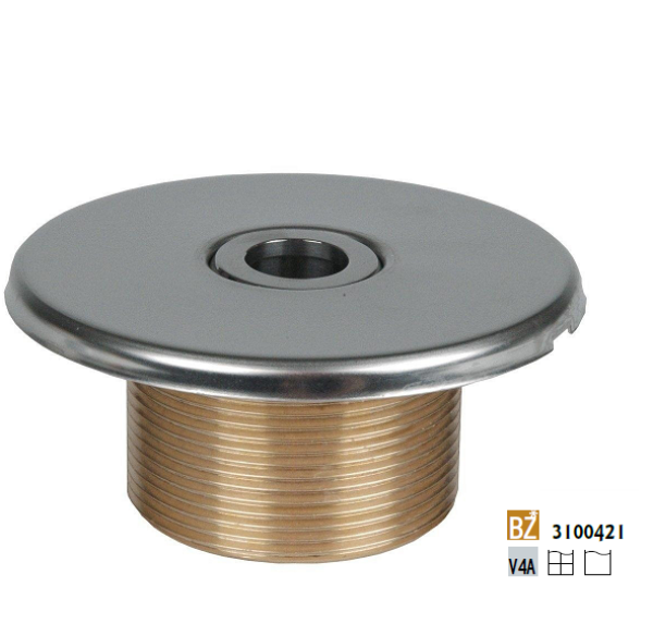 Hugo Lahme vtoková tryska Ø 18 mm, bronz, vnější závit 1 1/2“, délka 40 mm, pro keramické a prefabrikované bazény