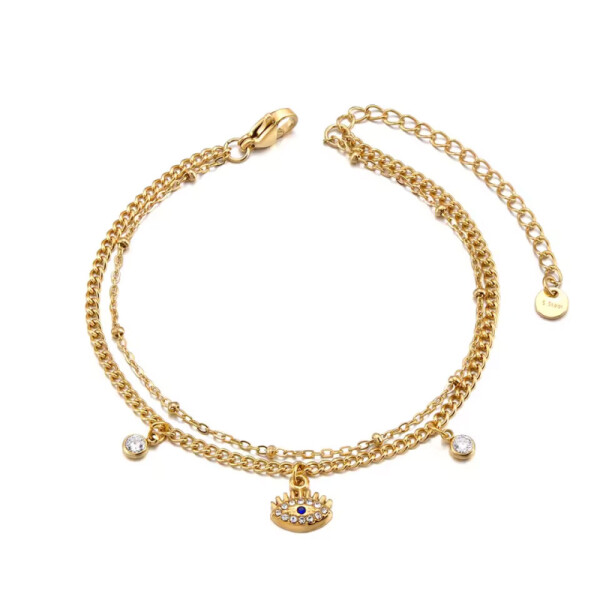 Dvojitý náramek Sophia Gold - Evil Eye, chirurgická ocel, Zlatá 17 cm + 5 cm (prodloužení)