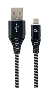 GEMBIRD Kabel USB 2.0 (M) na MicroUSB (M) černobílá / 2m / opletený (CC-USB2B-AMmBM-2M-BW)