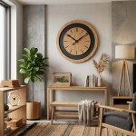 DumDekorace Nástěnné hodiny BLACK&amp;OAK XXL 75 cm dub s tichým mechanismem