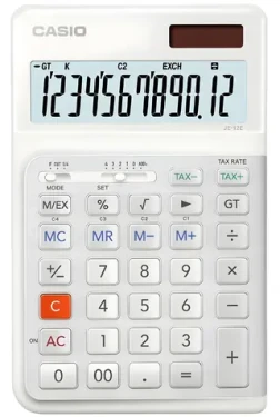 Casio JE-12E-WE / Kalkulačka / 12místný LCD displej / Solární a bateriové napájení / Ergonomická klávesnice (4549526614637)