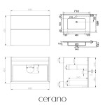 CERANO - Koupelnová skříňka Velora - dub medový, úchytka zlatá + keramické umyvadlo Novo - bílá lesklá - 71x54,5x46,5 CER-979915