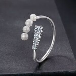 Stříbrný prsten s perlou a MOISSANITEM + CERTIFIKÁT, nastavitelná Stříbrná certifikát GRA, hadřík na čištění stříbra, dárková krabička