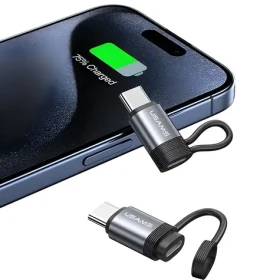 USAMS AU17 (US-SJ677) šedá / Adaptér Lightning - USB-C / 30W / Hliníkové tělo / Displej výkonu nabíjení (SJ677LN01)