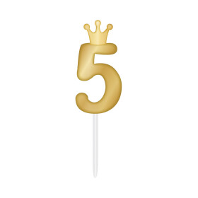 SVÍČKA zlatá s korunkou ČÍSLO 5 - Albi