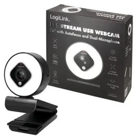 LogiLink Webkamera FHD 76° / Webkamera / Autofocus / Duální mikrofon / Stativ a LED světlo / USB 2.0 (UA0384)