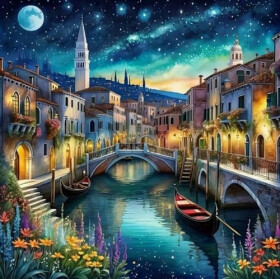 Diamantové malování Noční Benátky
