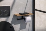 SAPHO - SKA dvojitý držák toaletního papíru s poličkou 30cm, černá mat/dub SKA425