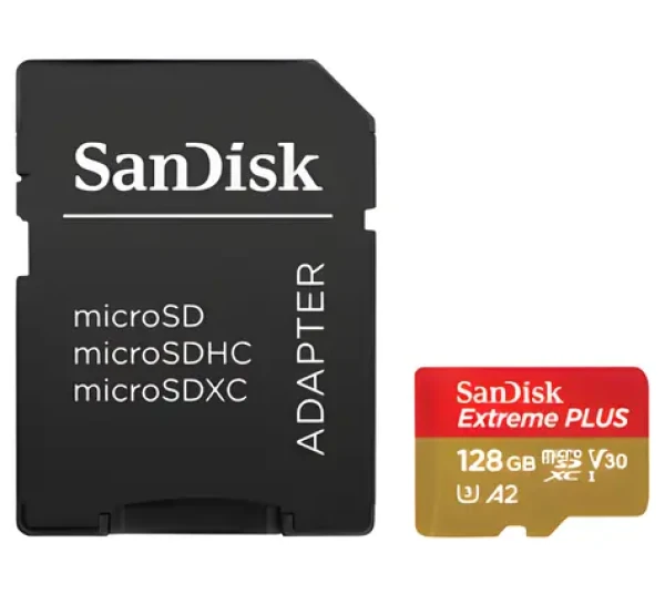 SanDisk Extreme PLUS 128 GB microSDXC / Paměťová karta / UHS-I U3 V30 A2 C10 / SD adaptér v balení (SDSQXBD-128G-GN6MA)