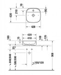 DURAVIT - Zencha Umyvadlo na desku 42x42 cm, bez přepadu, otvor pro baterii, DuraCeram, WonderGliss, bílá 23744200711