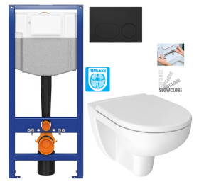 CERSANIT předstěnový instalační systém s černým tlačítkem K97-0637 + WC JIKA LYRA PLUS RIMLESS + SEDÁTKO DURAPLAST SLOWCLOSE K97-526 0637 LY2