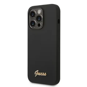Pouzdro Guess Liquid Silicone Metal Logo iPhone 14 Pro Max černé