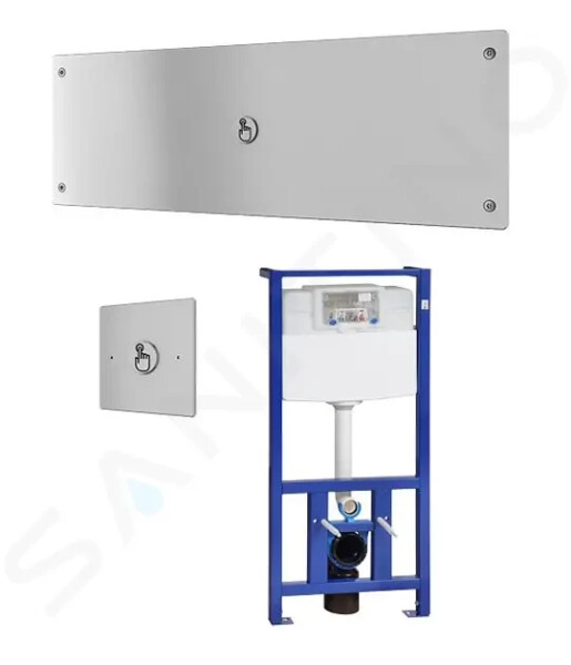 SANELA - Senzorové pisoáry Piezo splachovač WC s tlačítkem pro oddálené spláchnutí, bezbariérové, včetně montážního rámu s nádržkou SLR 21, 24 V DC SLW 04PA
