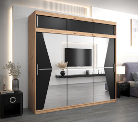 Šatní skříň Abi Ma s nástavcem Barva korpusu: Dub artisan, Rozměry: 250 cm, Dveře: Černá