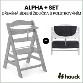 Hauck Alpha+ set 2v1 dřevěná židle, grey + polstrování Melange charcoal (HK661178SET)