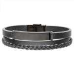 Pánský náramek Mirko Black z pravé kůže a chirurgické oceli, Černá 21 cm